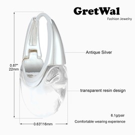 GretWal Antique Silver Huggie Hoop Earrings for Women Glitter Clear Resin Curved Circular Hoop Earrings