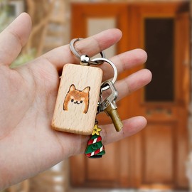 Tenalleys 10Pcs Blanks Rectangle Wooden Keychain 1.2 inch Wood Engraving Unfinished Keychain with 10 pcs Key Rings for DIY Crafts Gift Accessories
