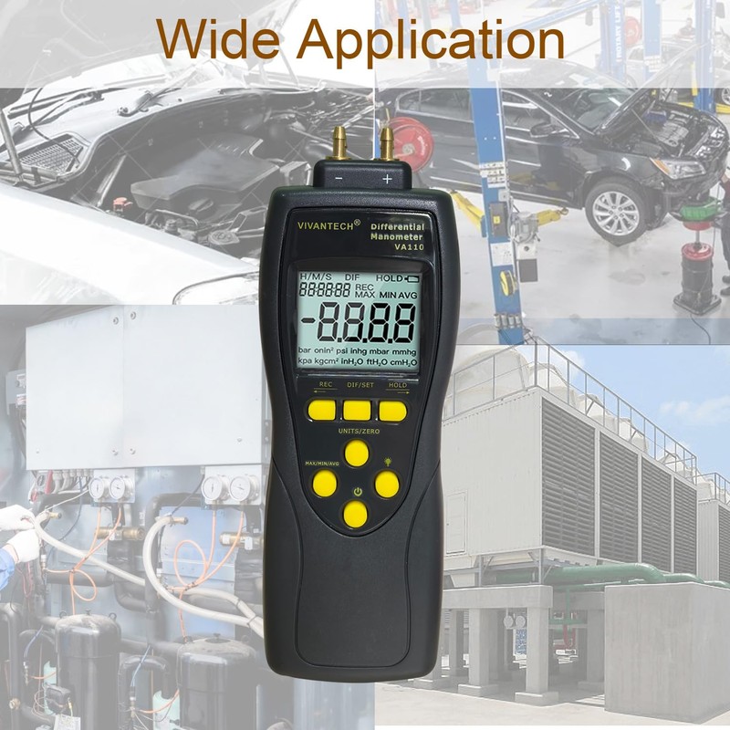 VIVANTECH VA110 Manometer HVAC Gas Pressure Tester Pressure Differential Gauge
