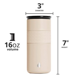 Elemental Artisan Insulated Tumbler, 16oz Triple Wall Stainless Steel Coffee Travel Tumbler with Ceramic Lid, Keeps Hot & Cold Drinks for 6 & 18 Hours - Beige