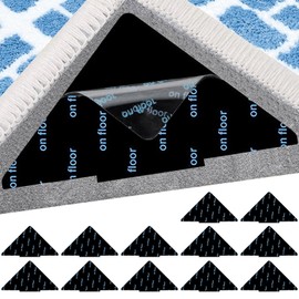 wimony 12 Pieces Rug Grippers，Anti Slip Rug Grips，Rug Stickers for Wooden and Hard Floors，Reusable Rug Anti Slip Pads(Black Tree Triangle 100 * 100mm)