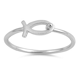 Sterling Silver Women's Thin Christian Fish Ring Unique 925 Band 6mm Size 7