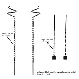 2 Pairs Minimalist Black Tassel Threader Dangle Earrings for Women - Punk Ear Climber Crawler Wrap Long Chain Ear Line Earrings (2 Pairs Black Chain)