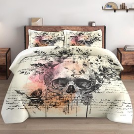 WeCozy King Size Comforter Set with 2 Pillowcases, Skeleton Evil Rock 3 Pcs Bedding for Kids and Adults, Roll Gothic Skull Soft Comforter Set for Bedroom Bed Decor