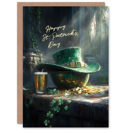 Artery8 St. Patrick's Day Card Leprechaun Hat Pot Of Gold Blank For Him Or Her Art Greeting Card
