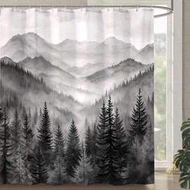 Accnicc Forest Mountain Shower Curtain Black and White Nature Misty Pine Tree Shower Curtains for Bathroom Dark Grey Foggy Rustic Woodland Decorative Waterproof Fabric Bath Curtain Decor 72×72 Inches