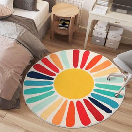 CAROMIO Round Area Rug 3x3 Ft Colorful Kids Machine Washable Non-Slip Indoor Throw Floor Cover Boho Accent Circle Modern Carpet for Living Room Bedroom, Multi