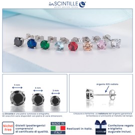 inSCINTILLE Women's and Men's 925 Silver Stud Earrings with Cubic Zirconia, Various Sizes and Colours, Silver, Cubic Zirconia