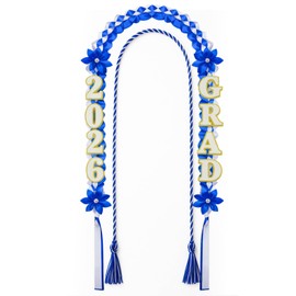 Dingion 2 Pcs 47 Inch Graduation Lei Necklace 2026 Ribbon Lei with Satin Flower Graduation Accessories for Men Women (Blue & White)