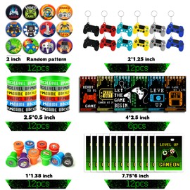 BANBALLON 66 PCS Video Game Party Favors Video Game Theme Notepads Wristbands Stampers Keychains For Level Up Party Gamer Birthday Party Classroom Rewards Supplies