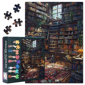 Puzzles for Adults 1000 Pieces - Puzzles Bookshelf Art, 70 x 50 cm Vintage Library Design Hard Impossible Challenging Puzzle Family Game for Men & Women (Home Decor)