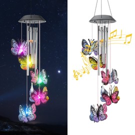Campanillas de viento solares, campanillas de viento solares de mariposa, campanillas de viento solares al aire última intervensión cambian de colores, decoración solar de mariposa, luces para patio, jardín, hogar