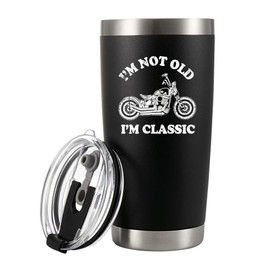 I'm Not Old I'm Classic Birthday Grandpa Gifts Old People Gifts Motorcyclist Biker Rider Vintage Motorcycle Lovers Dad Husband Uncle Boyfriend Vacuum Insulated Tumbler with Lid Straw 20 oz Black