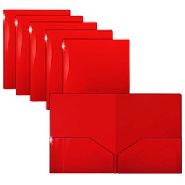 Extra Heavyweight Red Plastic 2 Pocket Portfolio Folders, 12 Pack, Premium Letter Size Folders, High Sheen Reflective Finish, by Gold Seal, 12 Pack Poly Folders, Red
