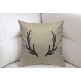 Mugod Black Silhouette of Deer Antlers Cushion Cover Throw Pillow Covers Stag Black Deer Rustic Farmhouse Pillow Case for Men Women Decorative Home Sofa Chair Couch 45x45cm/18x18 Inch