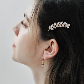 BERYUAN French Rhinestone Hair Clips Zircon Rhinestone Hair Barrettes Leaf Rhinestone Hair Clips for Wedding Sparkly Zircon Rhinestone Bridal Headpiece for Brides Bridesmaid(2pcs)
