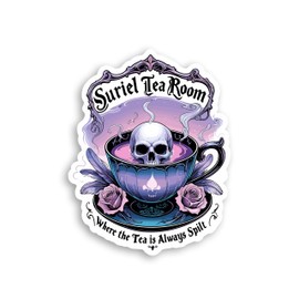 Set 3Pcs Suriel Tea Room Where The Tea is Always Spilt Sticker Funny Bookish Kindle Meme Humor Sticker Waterproof 3 Inch Die-Cut Vinyl for Water Bottle Laptop Phone for Friend Coworker Dad Mom