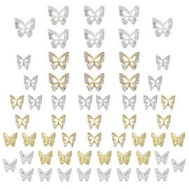 Butterfly Nail Charms, 58pcs 3D Golden Silver Butterfly Charms for Acrylic Nails, 14 Butterflies Nail Rhinestones Gems Charms +44 Alloy Studs, Nail Art Crystals Diamonds Decor Supplies for Nails DIY