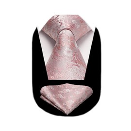 HISDERN Pink Tie Floral Ties for Men Handkerchief Woven Classic Men's Necktie Pocket Square Set Wedding Business