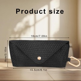 lasuroa Woven Straw Sunglasses Case, Glasses Case with Clip Protective Case for Sunglasses, Hard Shell Rattan Glasses Holder for Men and Women, black, m