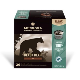 Muskoka Roastery Coffee, Black Bear, Dark Roast, 20 Single Serve Coffee Pods, Compatible with K-Cup Keurig Brewers, 220g