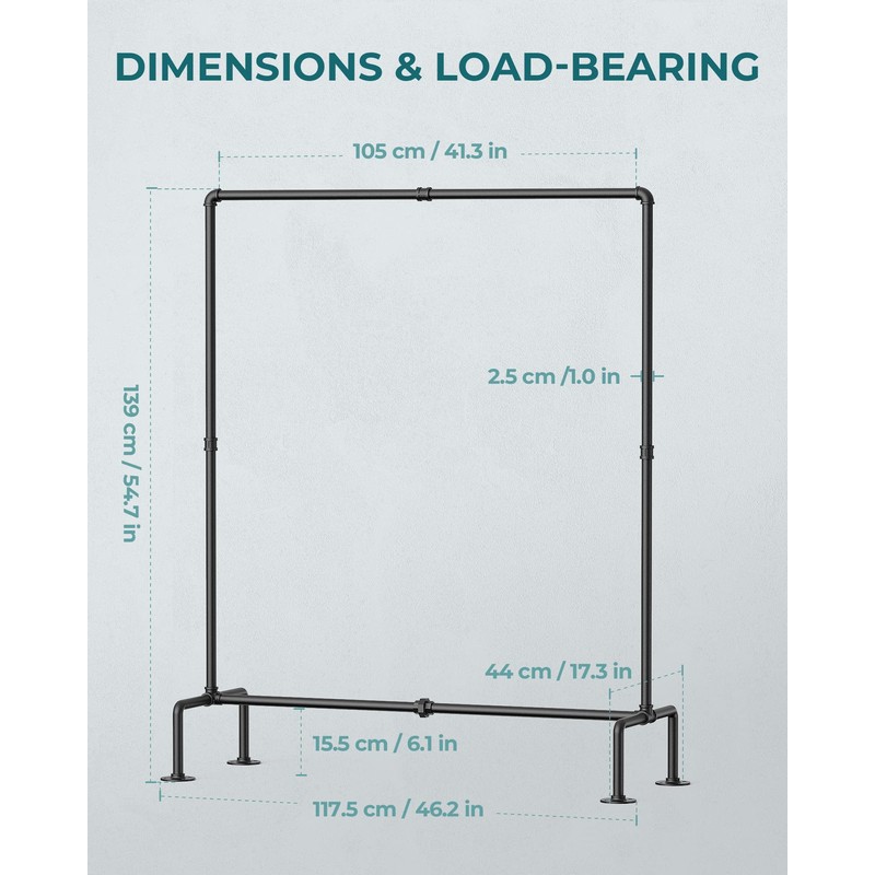 OROPY Industrial Pipe Clothing Rack Free Standing, Heavy Duty Detachable