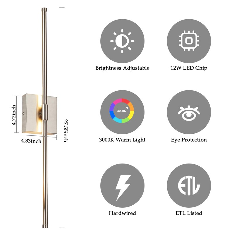 Goosebrite Modern LED Wall Sconces Set of Two, Hardwired Wall