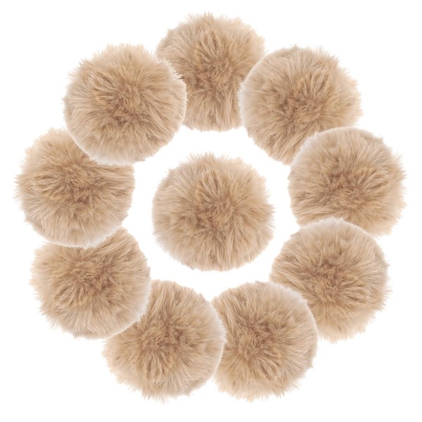 10 Pcs Khaki Faux Fur Pom Poms for Hats -