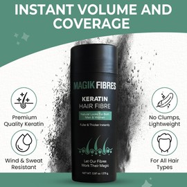 Magik Fibres Hair Fibres for Men and Women, Premium Keratin Hairline Powder for Thinning Hair, Adds Instant Volume for a Natural Look, Sweat Resistant, No Clumps, 27.5g Bottle (Black)