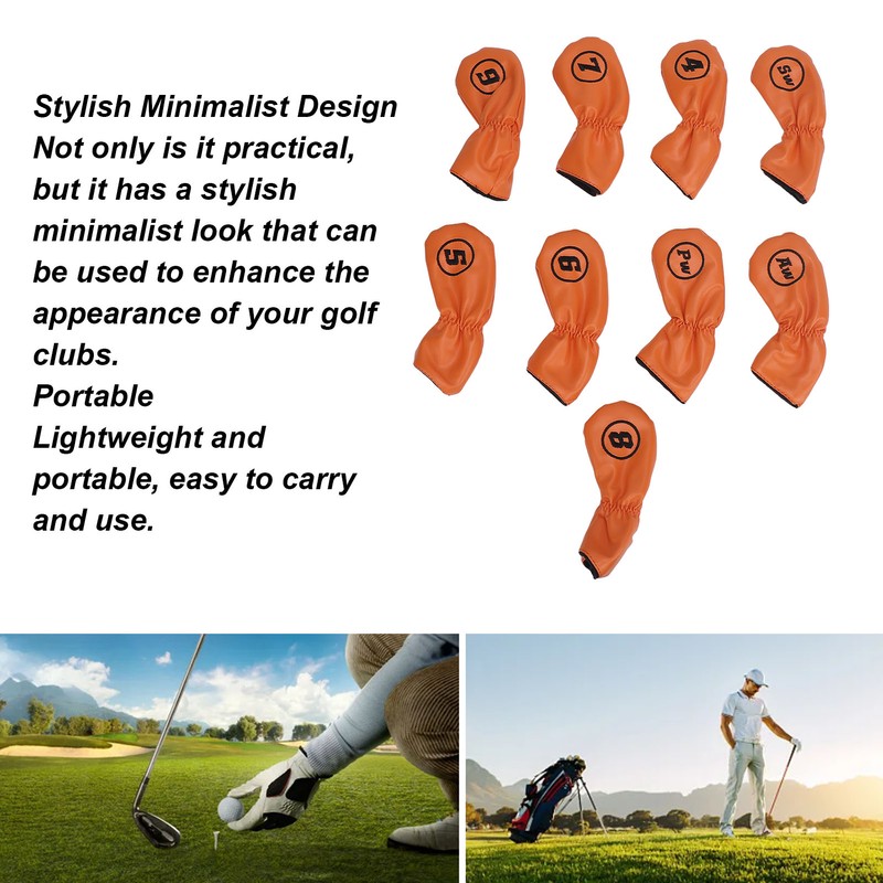 9pcs Golf Club Cover PU Leather Stylish Portable Golf Head