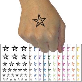 Pentacle Star Witch Wicca Occult Temporary Tattoo Water Resistant Fake Body Art Set Collection - Black (One Sheet)