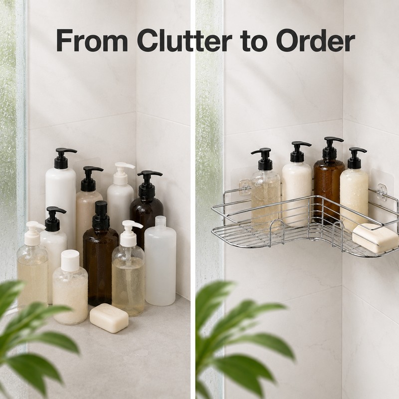 Bathroom Shower Storage Rack for Shampoo and Toiletries - Wall-Mounted