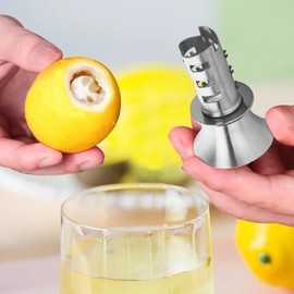 18/8 Stainless Steel Manual Lemon Juicer Squeezer, Easy Squeeze Small Hand Juicer and Reamer, Hand Citrus Juicer and Lemon Pourer, Screw Limes squeezer, Dishwasher Safe (2)