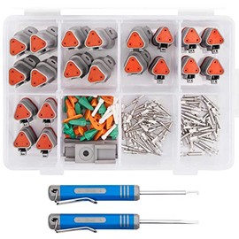 JRready ST6327-301 Deutsch 3 Pin DT Connector Kit, Size 16 Stamped Contacts 14-18AWG, Seal Plug, 3 Pin Way Gray Waterproof Automotive Electrical Wire Connector 10 Set.