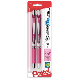 Pentel BCA EnerGel RTX Retractable Liquid Gel Pen, Medium Line, Metal Tip, Pink Ink, 2-Pack (BL77BP2P)