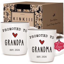 Kinkiii Promoted To Grandma And Grandpa 2026 Mug Set, Pregnancy Announcement for Grandparent Mug Set, Grandparents 2026 Gifts, Grandma And Grandpa Announcement Ceramic Mugs 13Oz