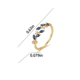 CZMZHFC Gold Rings for Women,Open Adjustable Ring,Cubic Zirconia Leaf Ring,Non-Tarnish Thumb Rings,Dainty Stackable Finger Rings for Women,Trendy Jewelry Gifts (Blue)