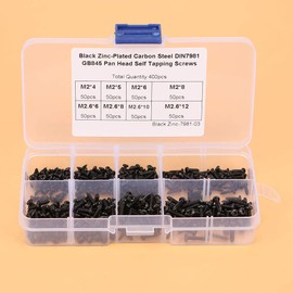 Pan Head Tapping Screw, 400Pcs Black M2/M2.6 Cross Pan Head Self Tapping Screws Set Assortment Kit Hex Socket Tapping Screw