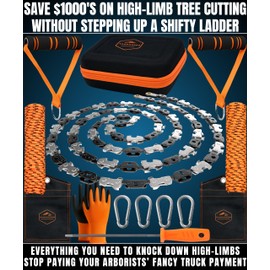 CAMPNDOOR High Limb Rope Saw 53 In - Zero Effort 360 Rope Chain Saw - Sharp Manual Tree Limb Cutter - Hand Chainsaw with Ergonomic Handles and Carrying Case - Fast and Easy Pocket Chainsaw