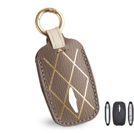 OLLEN NO-Screws Premium Leather Key Fob Cover, Fit for Genesis GV80 2024 2025, Compatible with GV60 G70 G80 G90 2023 2024 2025, Car Key Case with Golden Stripe (5-Buttons, Brown)