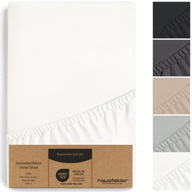 Hausfelder Fitted Sheet Box Spring Bed 90 x 200 to 100 x 200 cm, up to 40 cm Mattress Height, Jersey Cotton Bed Sheet Fitted Sheet, 90 x 200 cm to 100 x 200 cm Box Spring Beds Mattresses, White