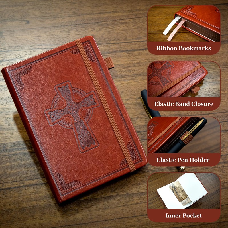 CAGIE Leather Lined Journal Notebook for Men & Women, Debossed