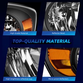 LEDKINGDOMUS Headlight Assembly, DOT-certified, Compatible with 2006 2007 2008 Dodge Ram 1500/06-09 Dodge Ram 2500 3500 Pickup Headlamp Replacement Black Housing Amber Reflector Clear Lens