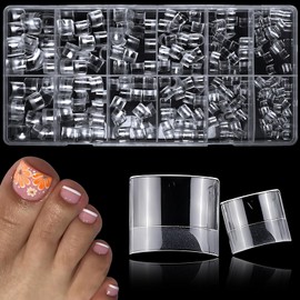 Lifextol 600pc Soft Gel X Toe Nail Tips Short Fake Toenail Tips Square Fake Toe Nail Tips for Toes Press on Toeails, Clear False Toe Nail Press ons, 12 Sizes French Artificial Toe Tips Acrylic Nails