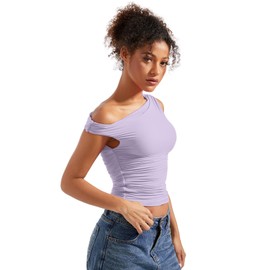 SUUKSESS Women Off Shoulder Tops Sleeveless Shirts Y2K Trendy Going Out Crop Tank Top (Light Purple,S)