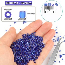 Yholin 6000pcs Bugle Beads, Dark Blue Embroidery Tube Beads for Jewelry Making, Small Short Beads for Craft DIY Bracelet Necklaces Supplies, 3x2mm