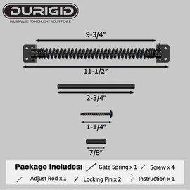 DURIGID 11-1/2" Black Gate Spring Fence Gate Spring Self Closing Outdoor, Fence Gate Springs Fence Gate Spring Closer for Lighter Wood Vinyl Fence, Tension Spring for Gate, 1 Pack