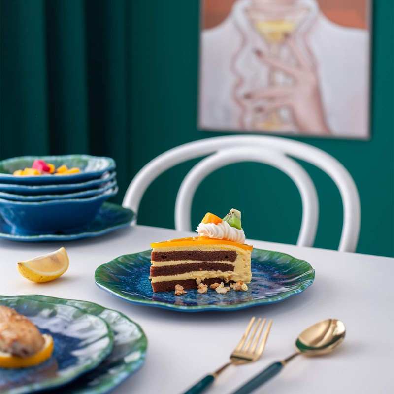 Melamine Dinnerware Set 12 PCS Teal Turquoise Tableware Plates Bowls