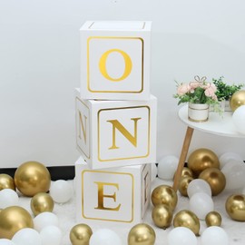 初めての誕生日バルーン 1箱 - 1歳の誕生日デコレーション キューブは、ケーキとして「1つ」の文字をブロック スマッシュ写真撮影小道具 初めての誕生日のデコレーション 背景幕、パーティーのデコレーションを明らかにします。