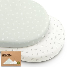 Pack of 2 Organic Fitted Sheets Baby Bed for Girls, Boys - 100% Cotton Fitted Sheet Pram, Fitted Sheet Bassinet & Cradle Mattress Cover, Unisex Side Bed Fitted Sheet (Herb)
